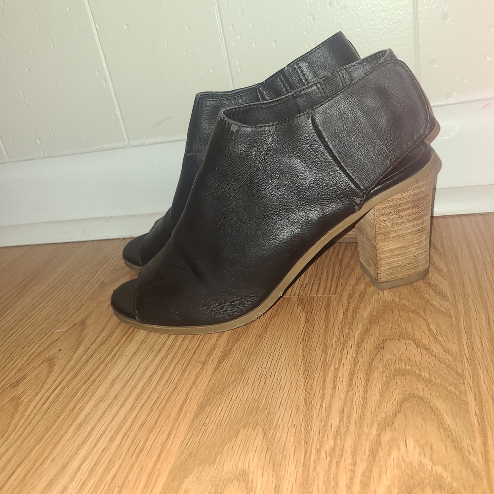 Moschino Black Leather Peep-Toe Heeled Boots